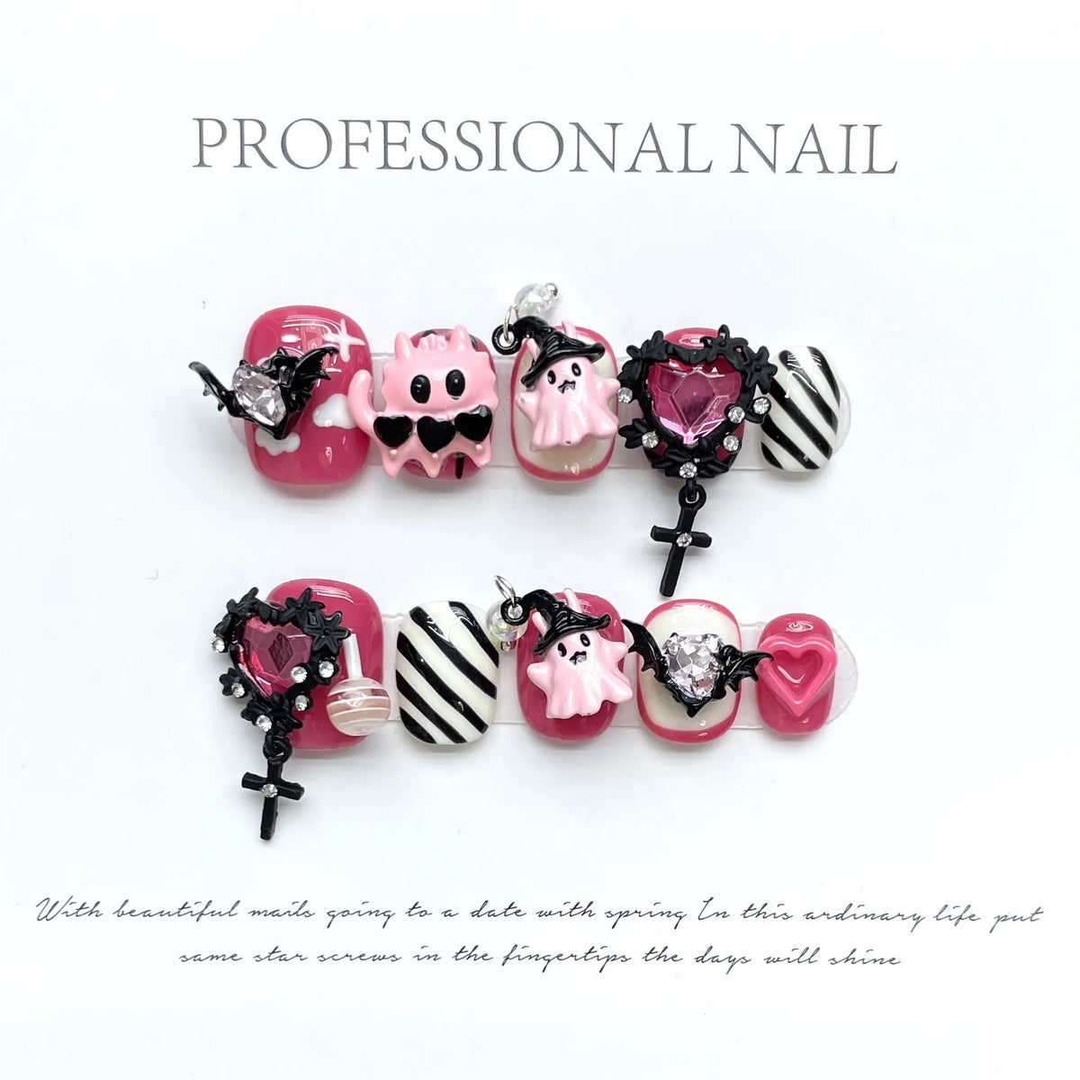 Devil Heart short oval press-on nails with cute gothic heart design on hand - lifestyle shot 💗😈