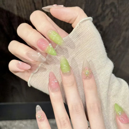 Close-up detail of Green Grape soft green gradient, 3D sculpted flowers, and gentle color contrast 🌸🤍