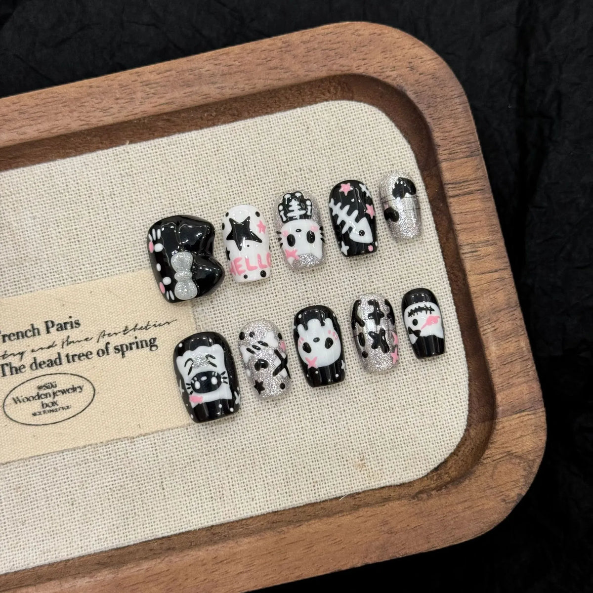 Halloween cat ghost short square press-on nails 3109 arranged as a handmade set