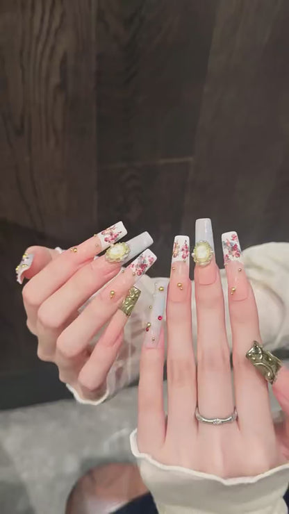 Van Gogh Angel press-on nails with vintage oil painting, gold leaf, and pearl luxury designs - 360 degree product video showcase 🎨👼