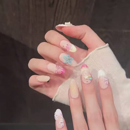 Ocean Shell press-on nails with 3D seashell and starfish summer beach designs - 360 degree product video showcase 🐚⭐