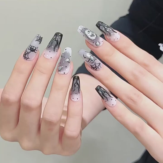 Silver Smoke 3033 medium coffin press-on nails product video