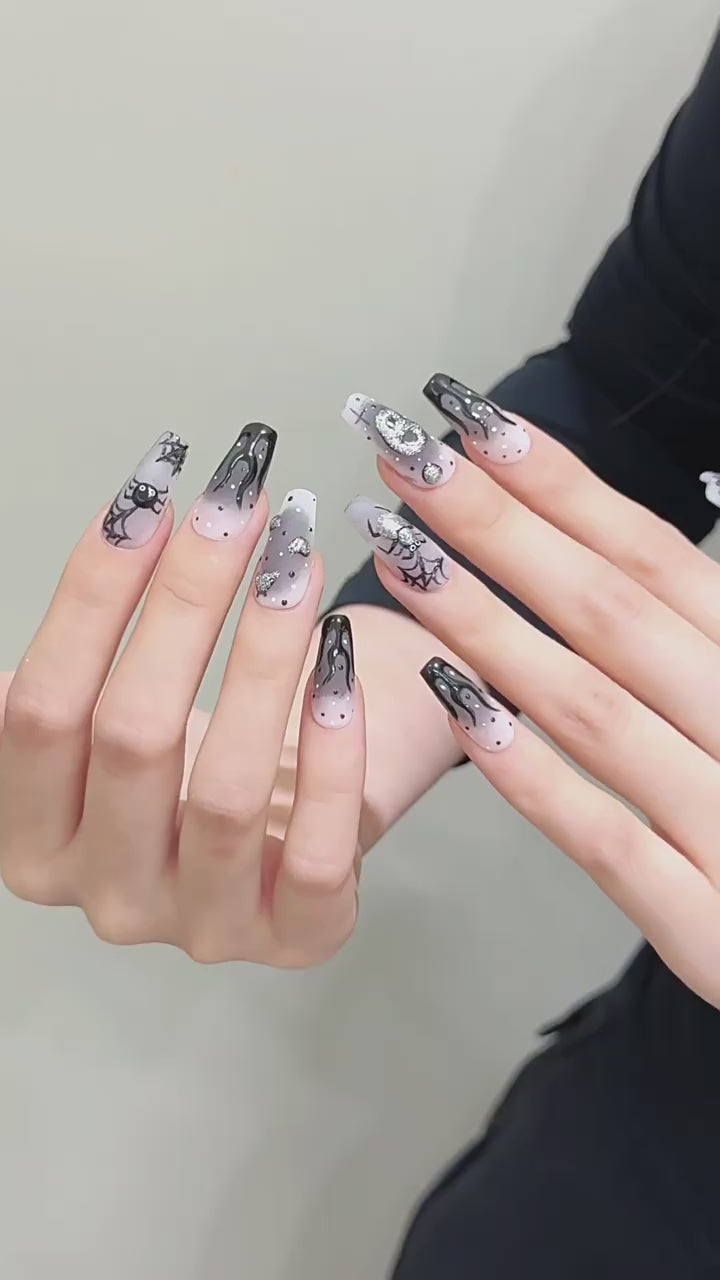 Silver Smoke 3033 medium coffin press-on nails product video
