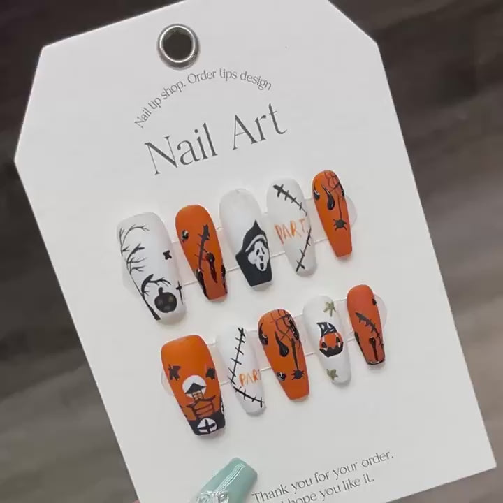 Halloween Pumpkin medium coffin nails video showcase