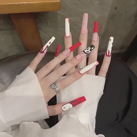 Bloody Ketchup Skull 2136 Extra Long Pipe Coffin press-on nails product video