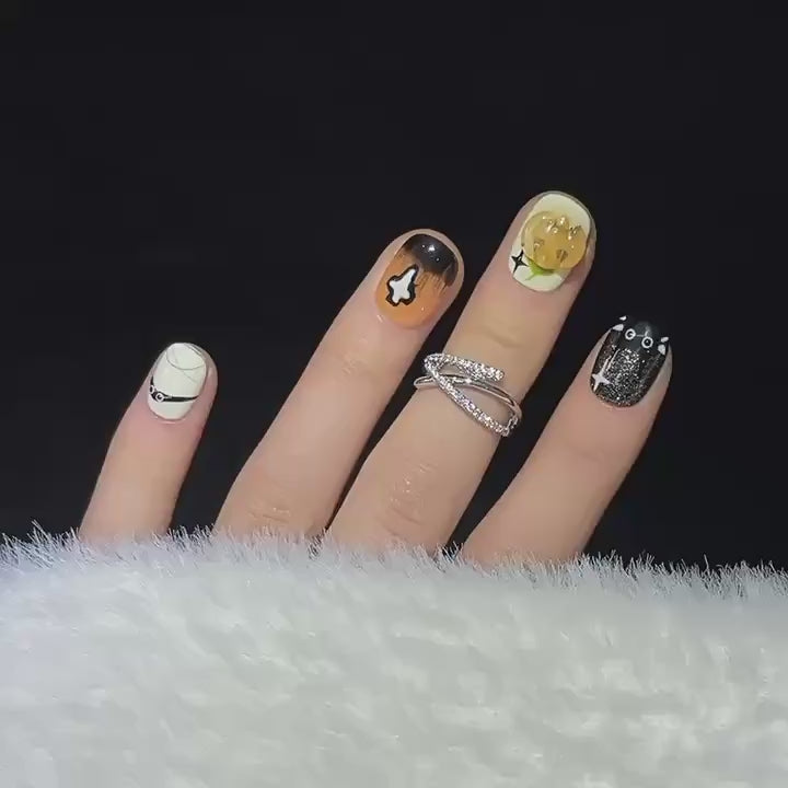 Cute Halloween cat eye devil short oval nails video showcase 😈✨🌈
