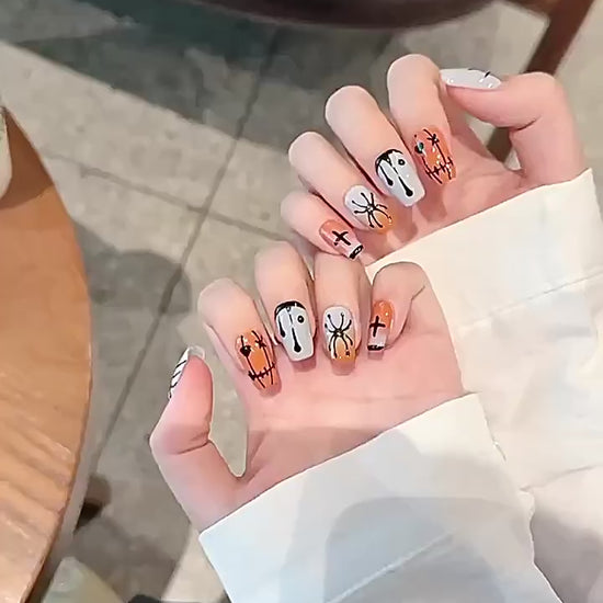 Halloween Stitch Spider 2361 short coffin and 2260 long square press-on nails product video