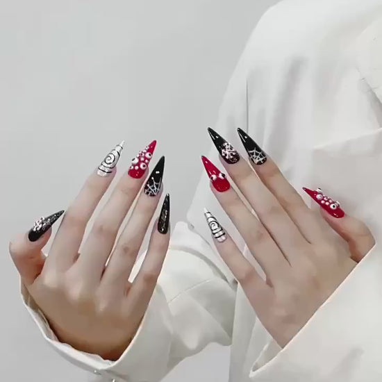 Blood red snake skin long stiletto nails video showcase