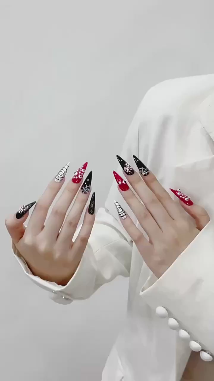 Blood red snake skin long stiletto nails video showcase