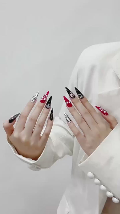 Blood red snake skin long stiletto nails video showcase