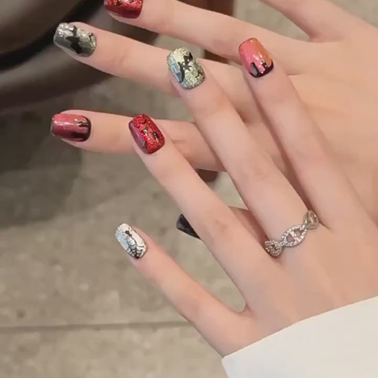 Rainbow devil cat-eye 2329 Short Coffin press-on nails product video