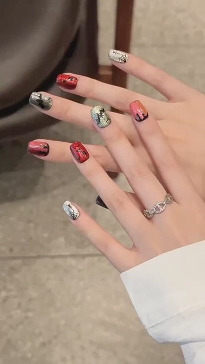 Rainbow devil cat-eye 2329 Short Coffin press-on nails product video