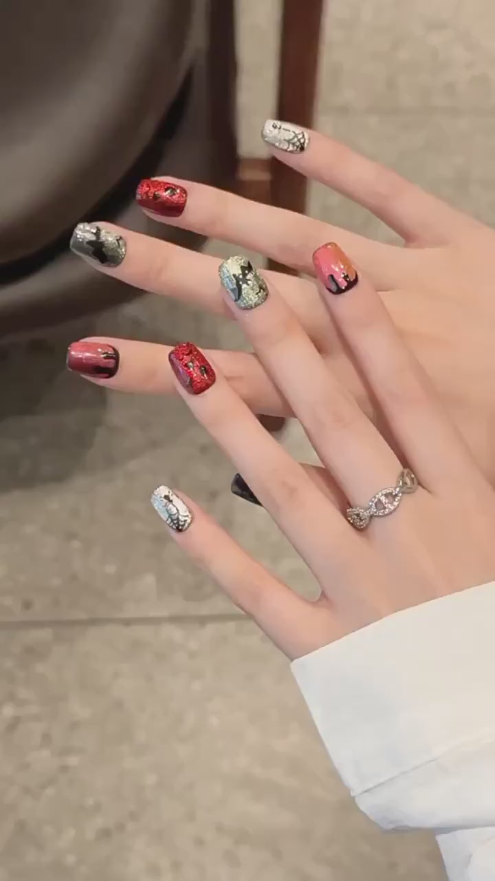 Rainbow devil cat-eye 2329 Short Coffin press-on nails product video