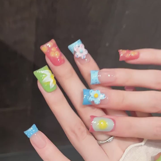 Sweet Fruit Garden press-on nails with 3D fruit and flower designs - 360 degree product video showcase