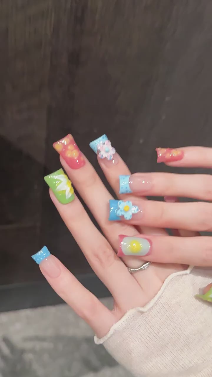 Sweet Fruit Garden press-on nails with 3D fruit and flower designs - 360 degree product video showcase