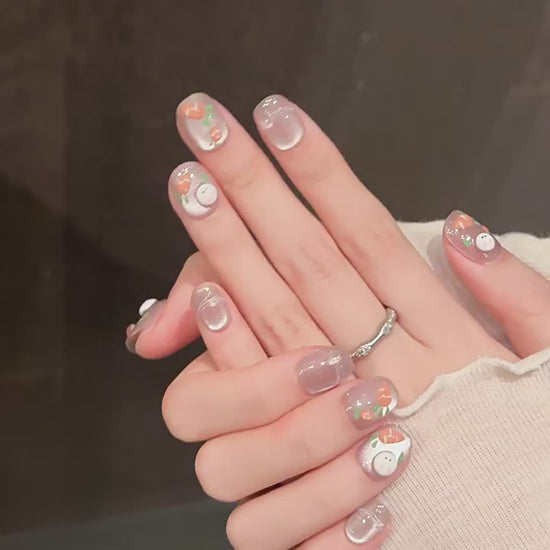 Bunny Carrot press-on nails with 3D rabbit and carrot kawaii designs - 360 degree product video showcase