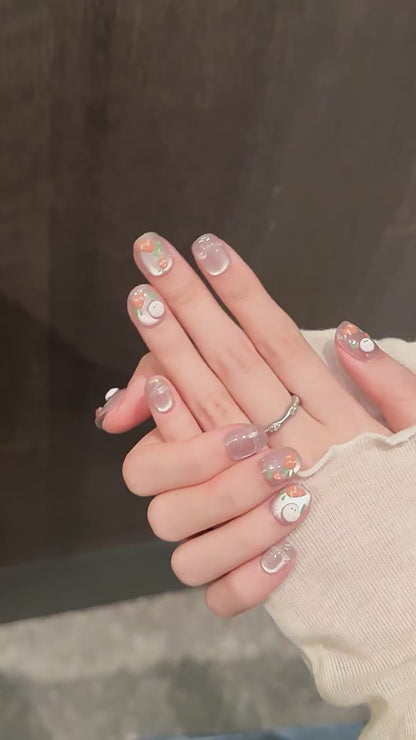 Bunny Carrot press-on nails with 3D rabbit and carrot kawaii designs - 360 degree product video showcase