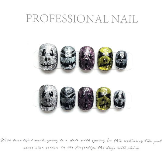 Rainbow cat-eye little-devil short oval press-on nails 2054 arranged as a set
